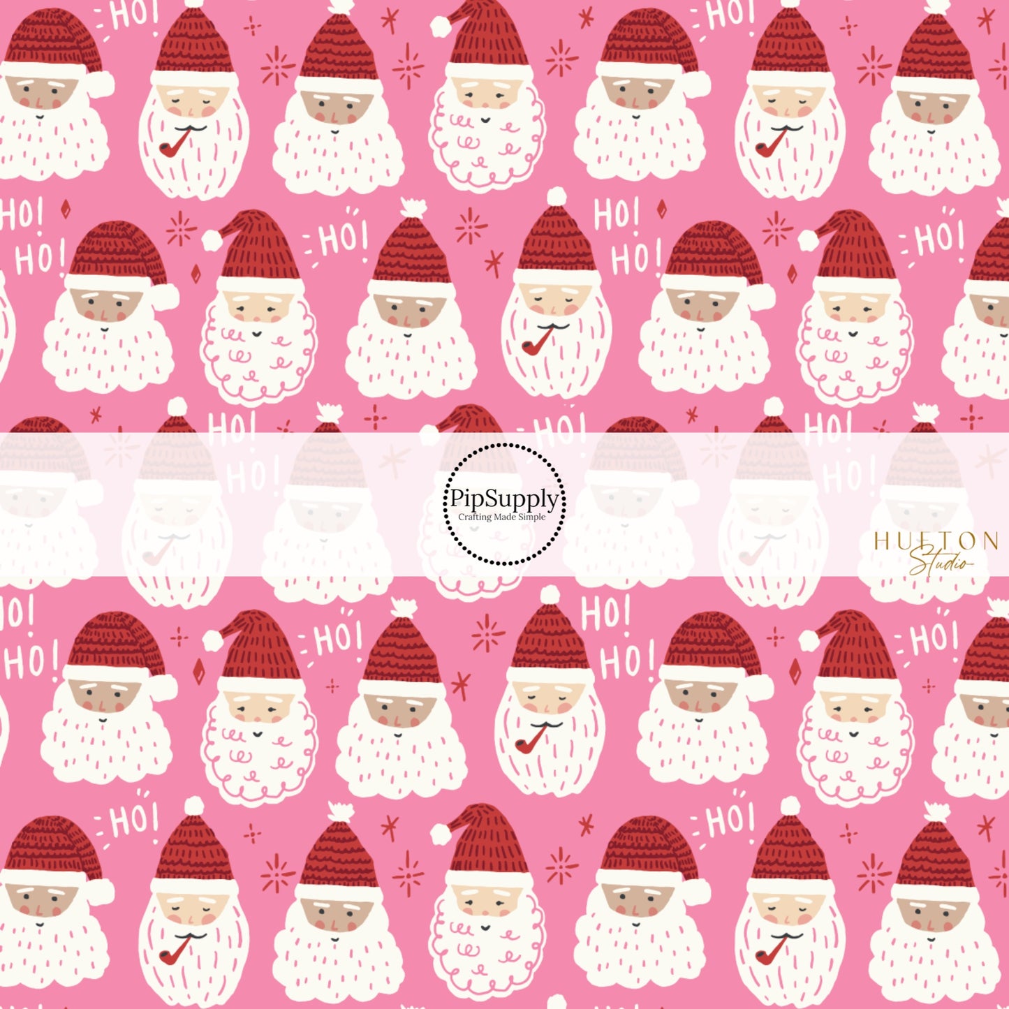 These Christmas Santa themed pattern fabric by the yard features the following design elements: Father Christmas on pink. This fun themed fabric can be used for all your sewing and crafting needs!