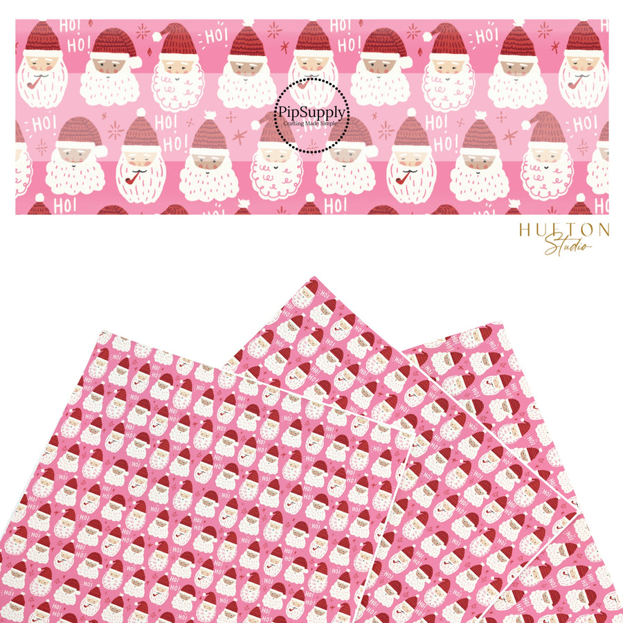 These Christmas Santa themed pattern faux leather sheets contain the following design elements: Father Christmas on pink. Our CPSIA compliant faux leather sheets or rolls can be used for all types of crafting projects.