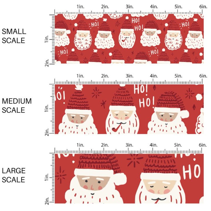 These Christmas Santa themed pattern fabric by the yard features the following design elements: Father Christmas on red. This fun themed fabric can be used for all your sewing and crafting needs!