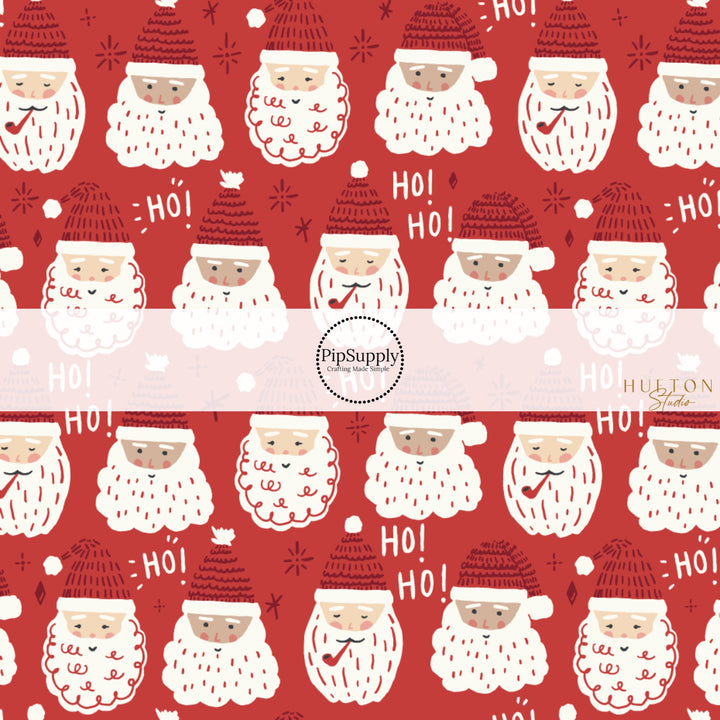 These Christmas Santa themed pattern fabric by the yard features the following design elements: Father Christmas on red. This fun themed fabric can be used for all your sewing and crafting needs!