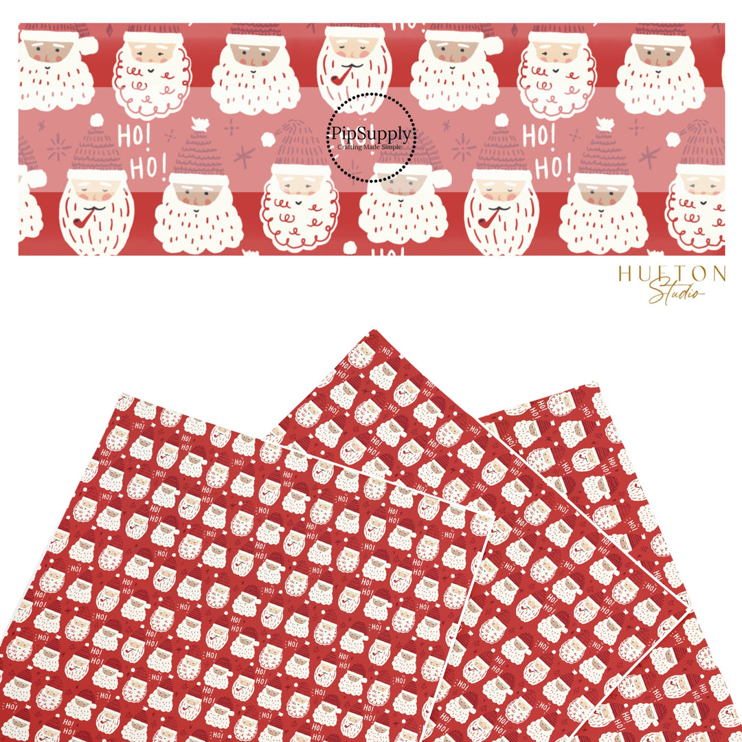 These Christmas Santa themed pattern faux leather sheets contain the following design elements: Father Christmas on red. Our CPSIA compliant faux leather sheets or rolls can be used for all types of crafting projects.