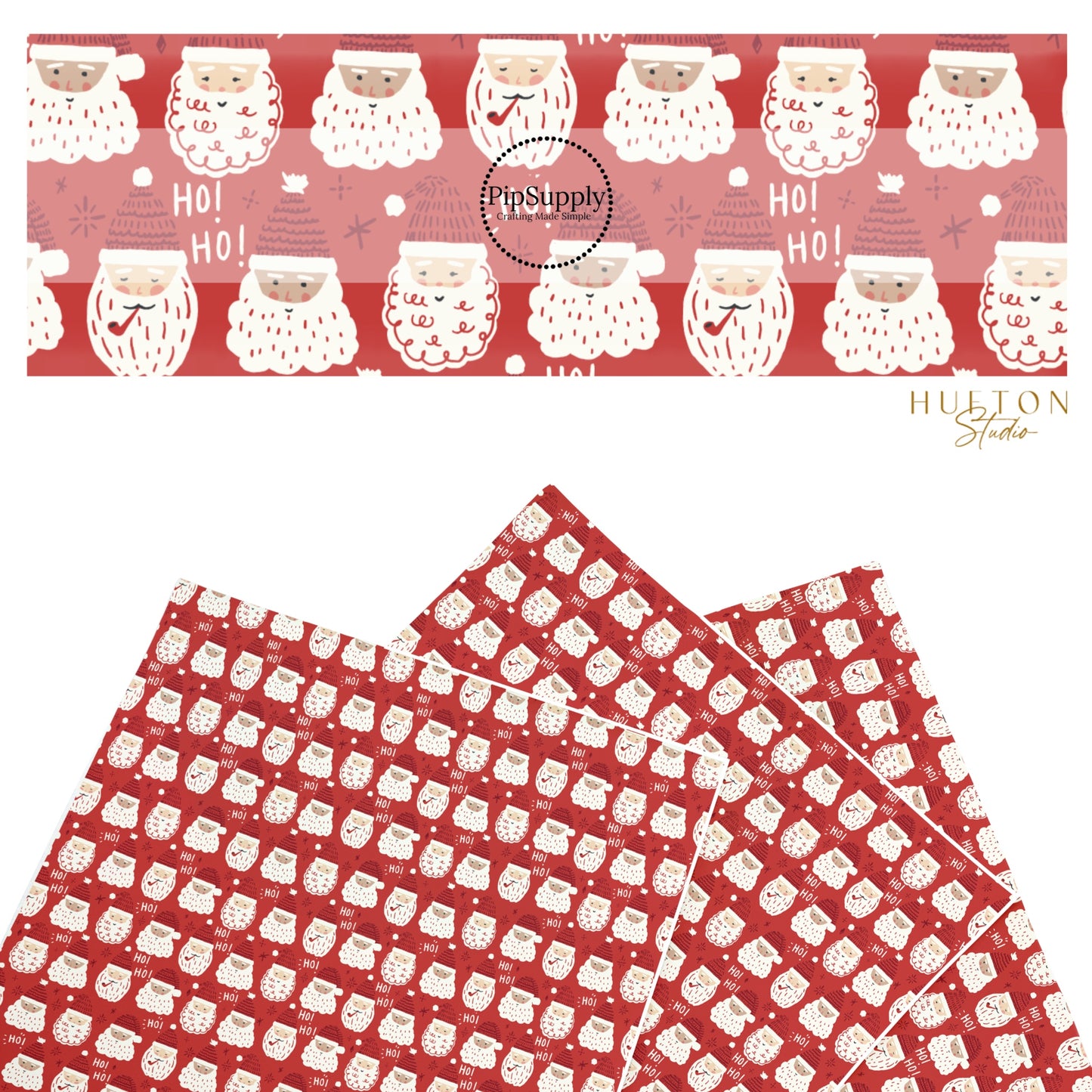 These Christmas Santa themed pattern faux leather sheets contain the following design elements: Father Christmas on red. Our CPSIA compliant faux leather sheets or rolls can be used for all types of crafting projects.