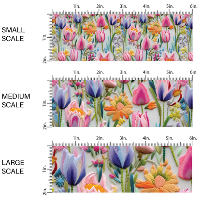 Spring Colored Faux Embroidered Florals Fabric by the Yard scaled image guide.