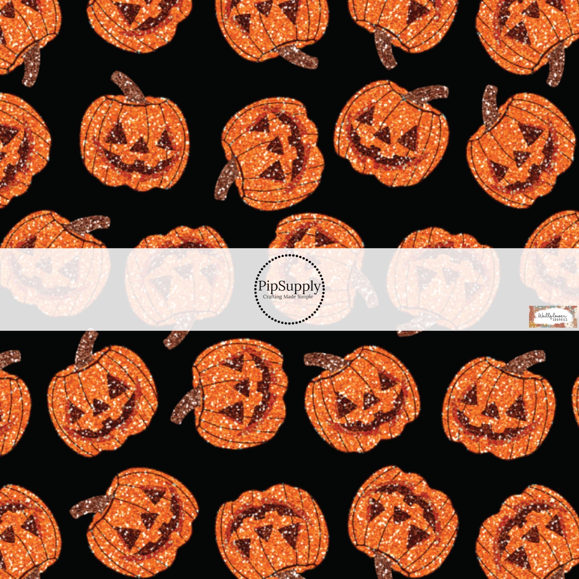 These Halloween themed pattern fabric by the yard features the following design elements: orange pumpkins on black. This fun themed fabric can be used for all your sewing and crafting needs!