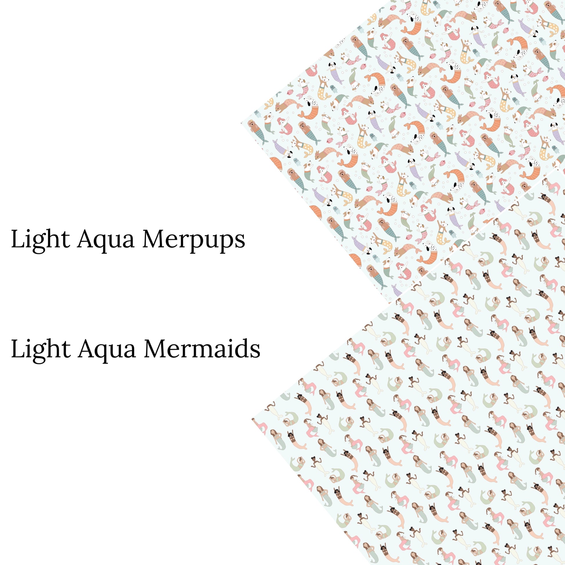 These beach faux leather sheets contain the following design elements: mermaids on light aqua. Our CPSIA compliant faux leather sheets or rolls can be used for all types of crafting projects.