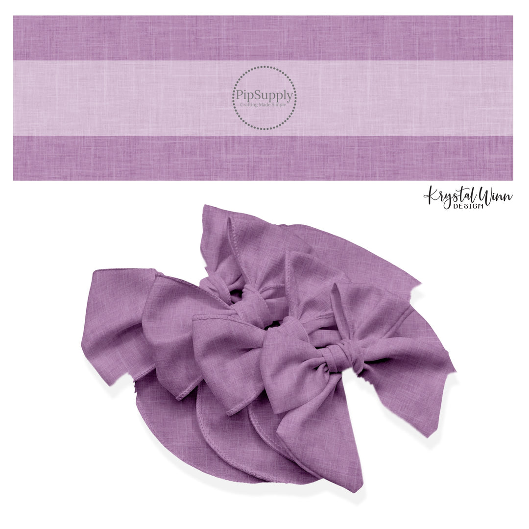 These winter no sew bow strips can be easily tied and attached to a clip for a finished hair bow. These fun patterned bow strips are great for personal use or to sell. These bow strips feature the following design elements: purple faux linen pattern.