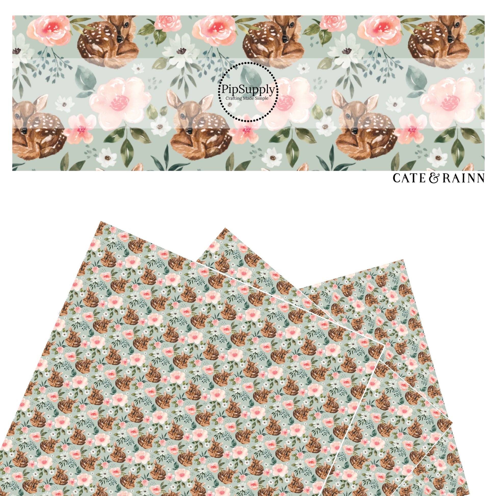 These spring floral pattern themed faux leather sheets contain the following design elements: baby fawns surrounded by pink and white flowers. Our CPSIA compliant faux leather sheets or rolls can be used for all types of crafting projects.