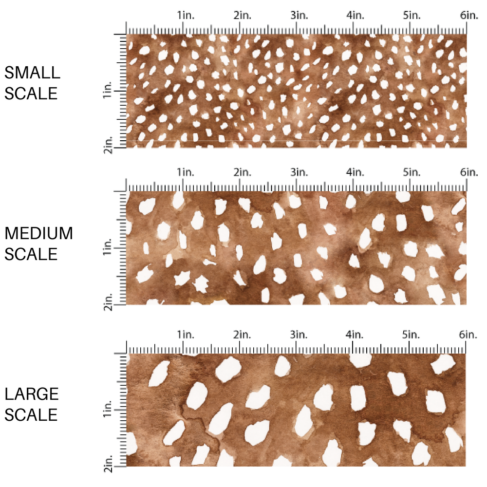 White Fawn Print Dots on Brown Fabric by the Yard scaled image guide.
