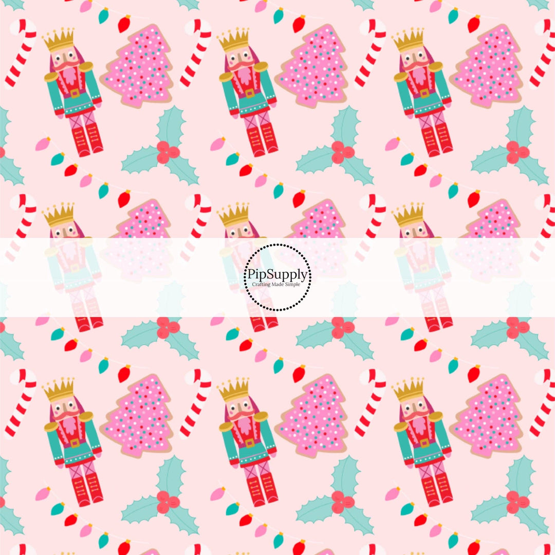 Nutcrackers on Pink Hair Bow Strips