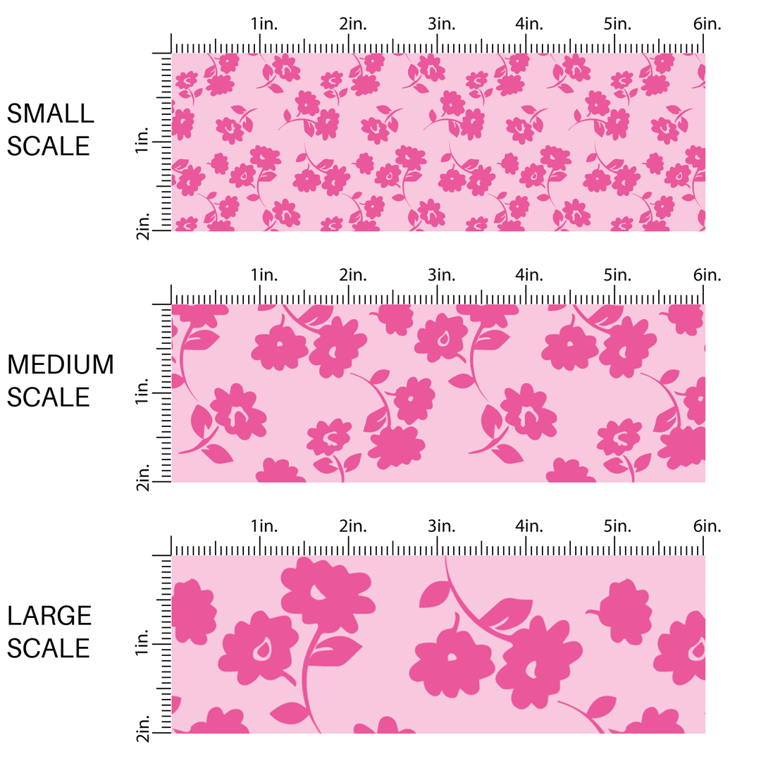 Light Pink Hot Pink Falling Flowers Fabric By The Yard