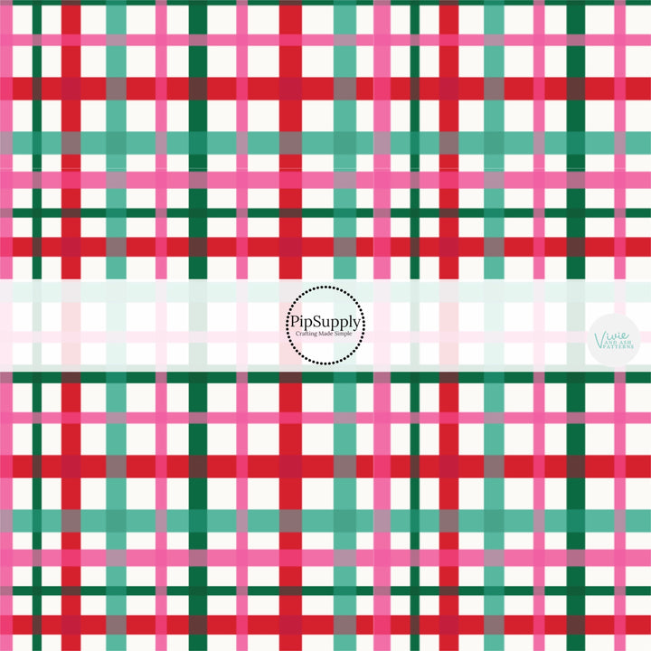 These winter gingham themed pattern fabric by the yard features the following design elements: colorful Christmas gingham pattern. This fun themed fabric can be used for all your sewing and crafting needs!