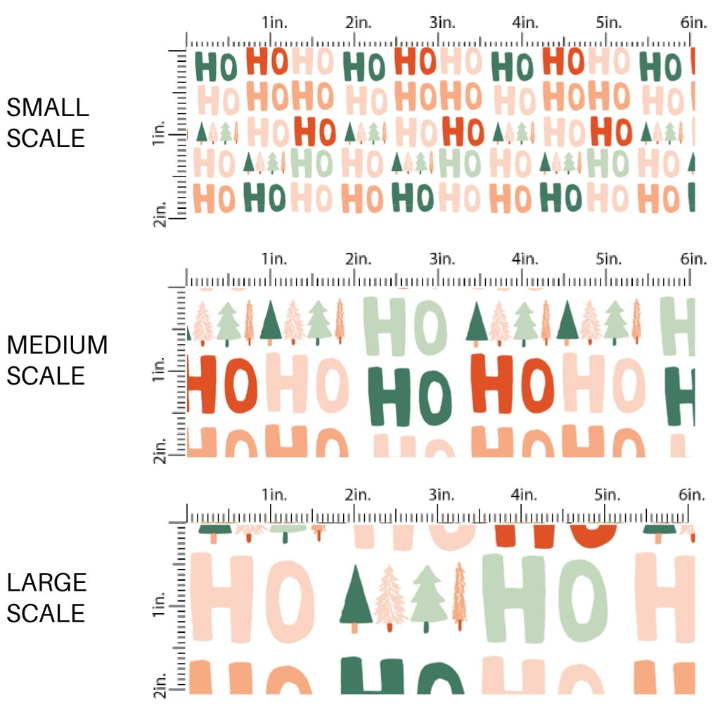 These Christmas themed pattern fabric by the yard features the following design elements: "HO! HO! HO!" on cream. This fun themed fabric can be used for all your sewing and crafting needs!