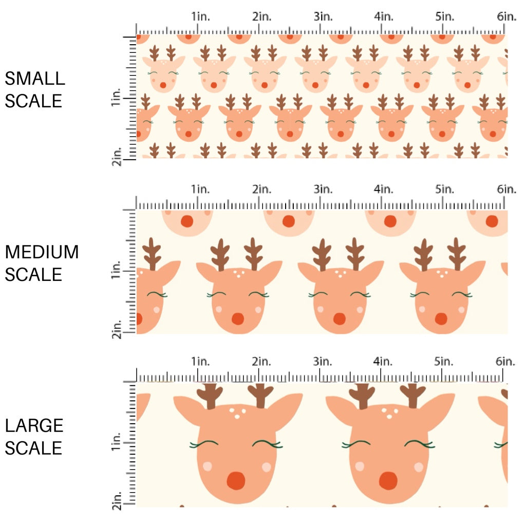 These Christmas themed pattern fabric by the yard features the following design elements: reindeer on cream. This fun themed fabric can be used for all your sewing and crafting needs!