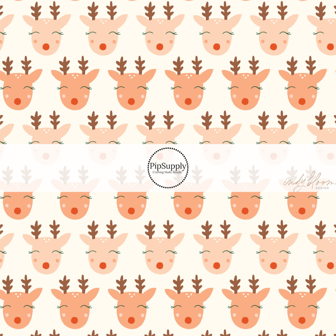 These Christmas themed pattern fabric by the yard features the following design elements: reindeer on cream. This fun themed fabric can be used for all your sewing and crafting needs!