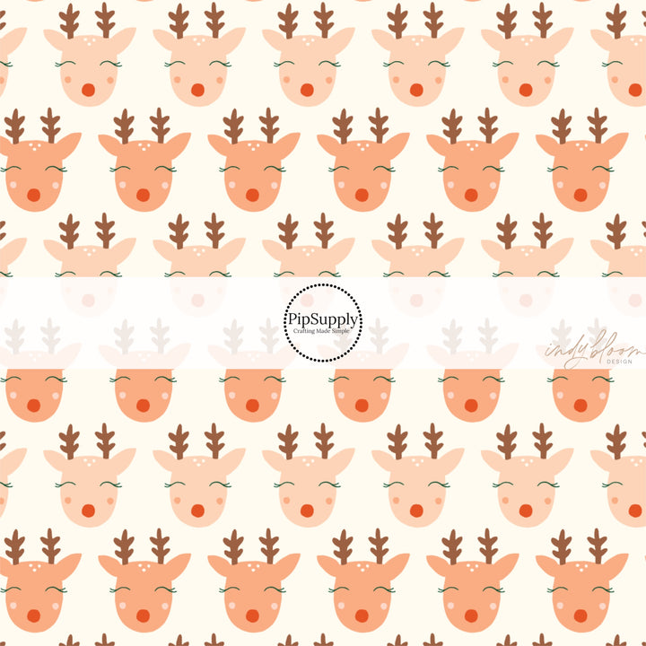 These Christmas themed pattern fabric by the yard features the following design elements: reindeer on cream. This fun themed fabric can be used for all your sewing and crafting needs!