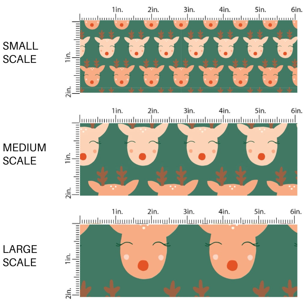 These Christmas themed pattern fabric by the yard features the following design elements: reindeer on sage. This fun themed fabric can be used for all your sewing and crafting needs!