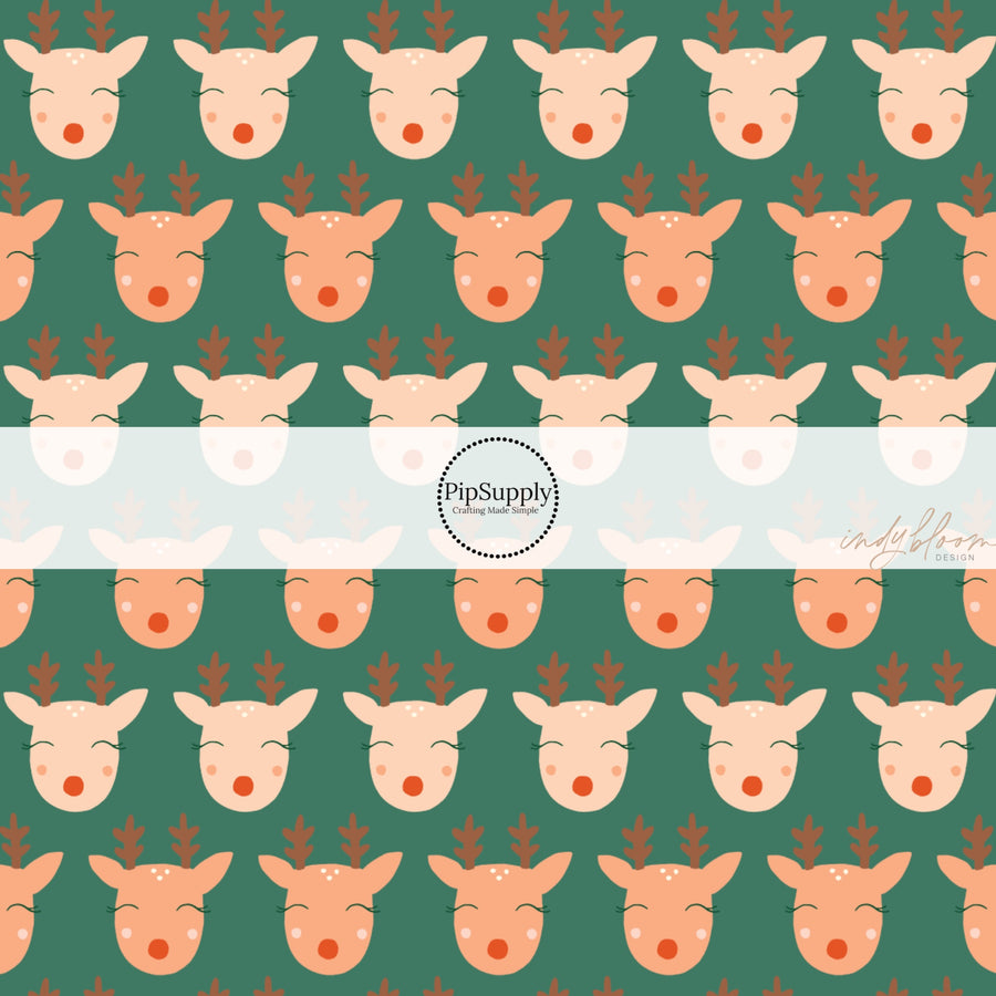 These Christmas themed pattern fabric by the yard features the following design elements: reindeer on sage. This fun themed fabric can be used for all your sewing and crafting needs!