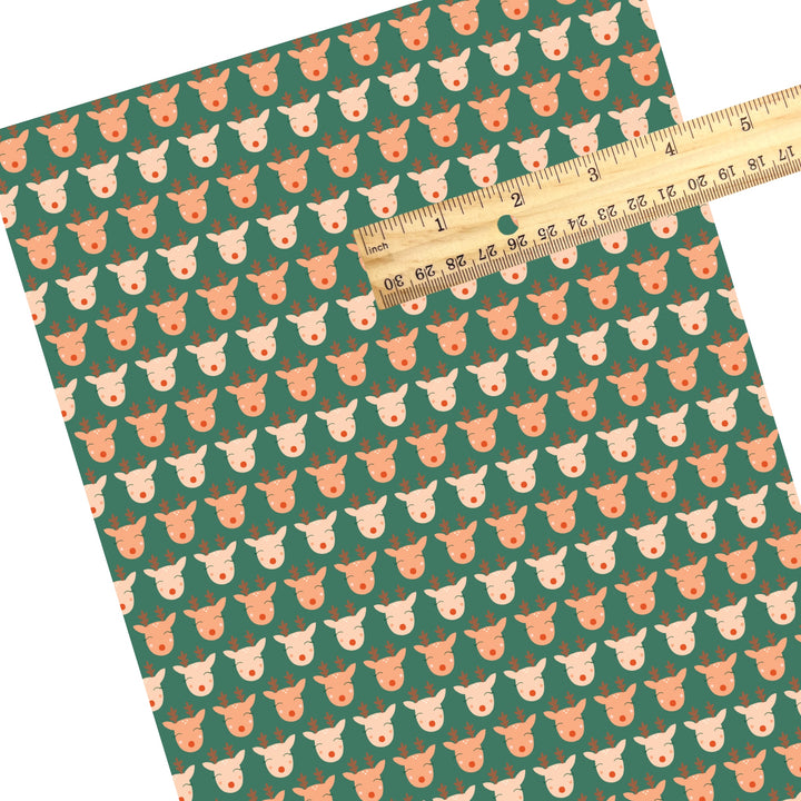 These Christmas themed pattern faux leather sheets contain the following design elements: reindeer on sage. Our CPSIA compliant faux leather sheets or rolls can be used for all types of crafting projects.