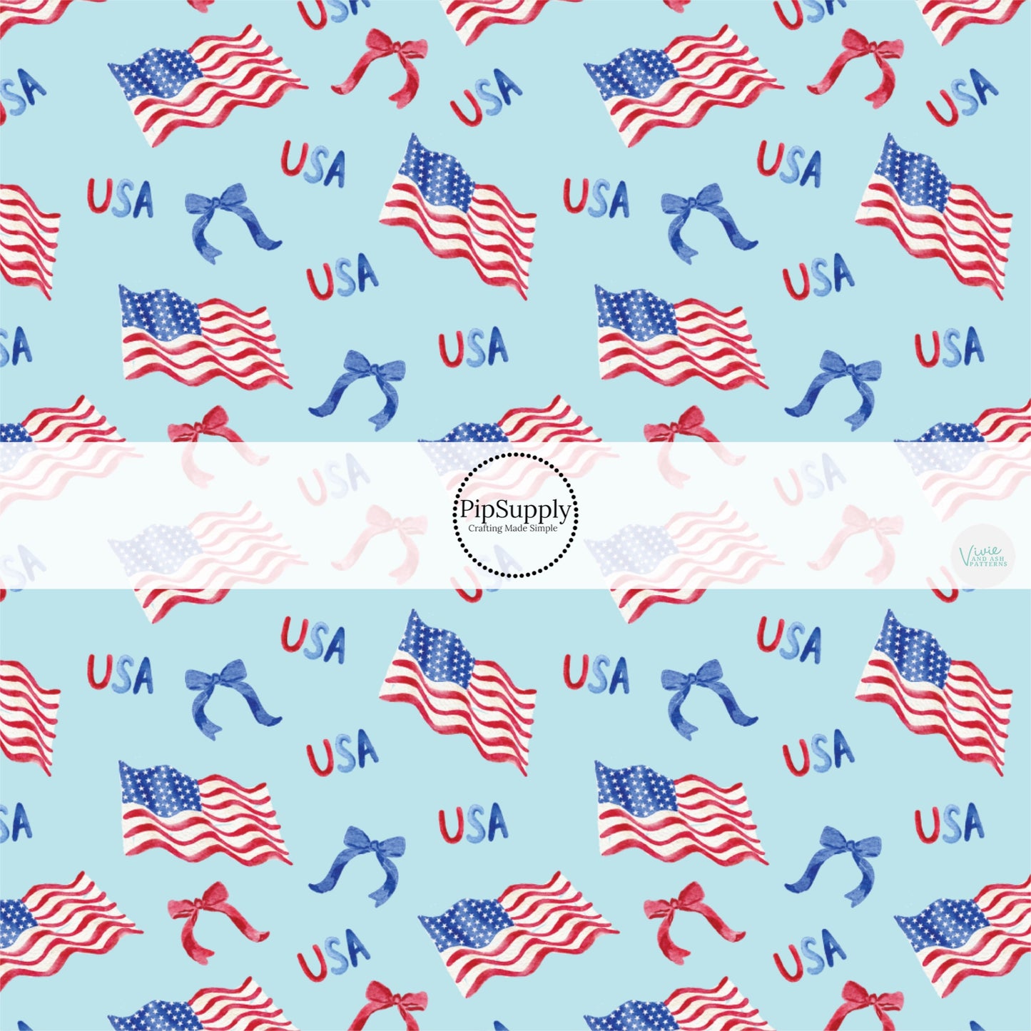 These 4th of July themed no sew bow strips can be easily tied and attached to a clip for a finished hair bow. These patterned bow strips are great for personal use or to sell. These bow strips feature patriotic bows and American flags on blue.