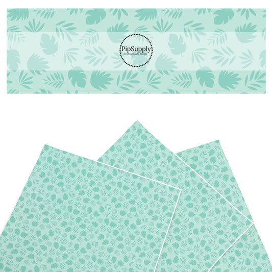 These summer faux leather sheets contain the following design elements: mint foliage palms. Our CPSIA compliant faux leather sheets or rolls can be used for all types of crafting projects.