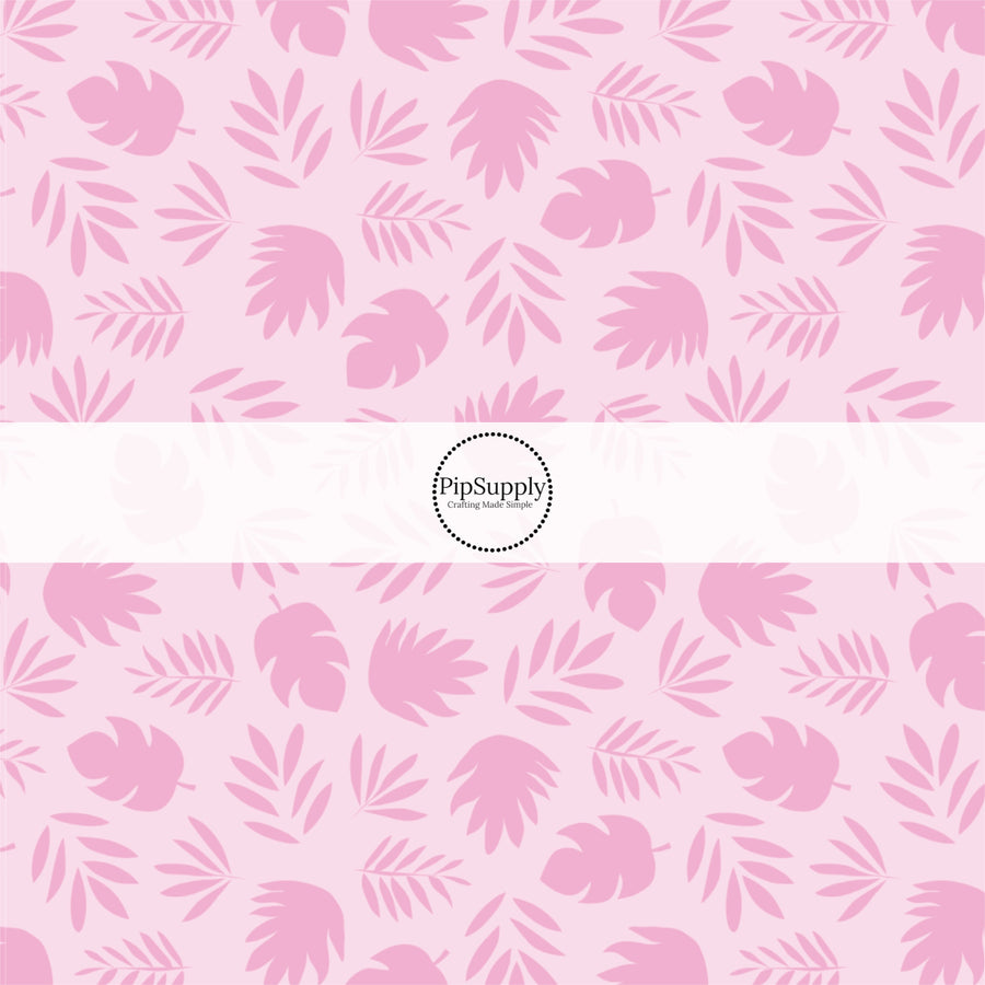 This summer fabric by the yard features light pink foliage palms. This fun summer themed fabric can be used for all your sewing and crafting needs!