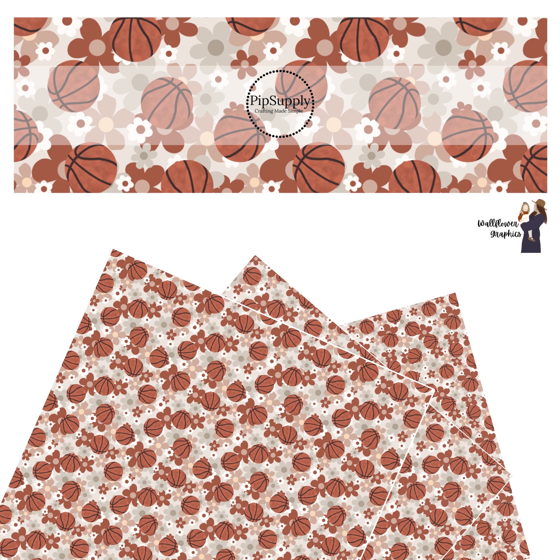 Basketballs with multi floral faux leather sheets