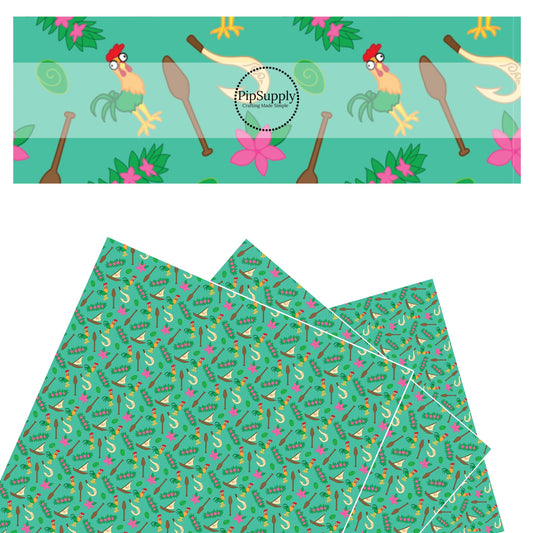Floral hawaiian princess on green faux leather sheets