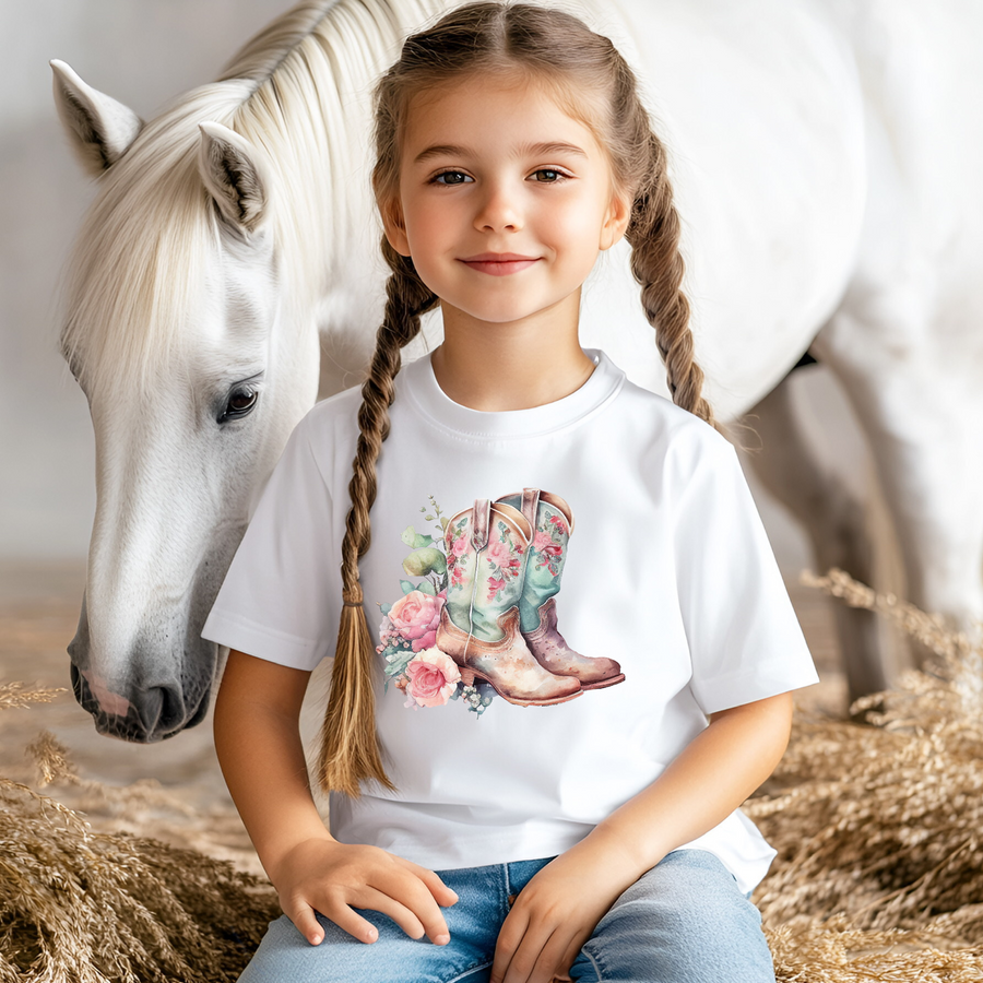 This western themed iron on transfer is a great way to add full color designs to your garments without the hassle of weeding vinyl. Add a floral cowgirl boots printed pattern to your western creation! They are ready to press transfers and easy to use!