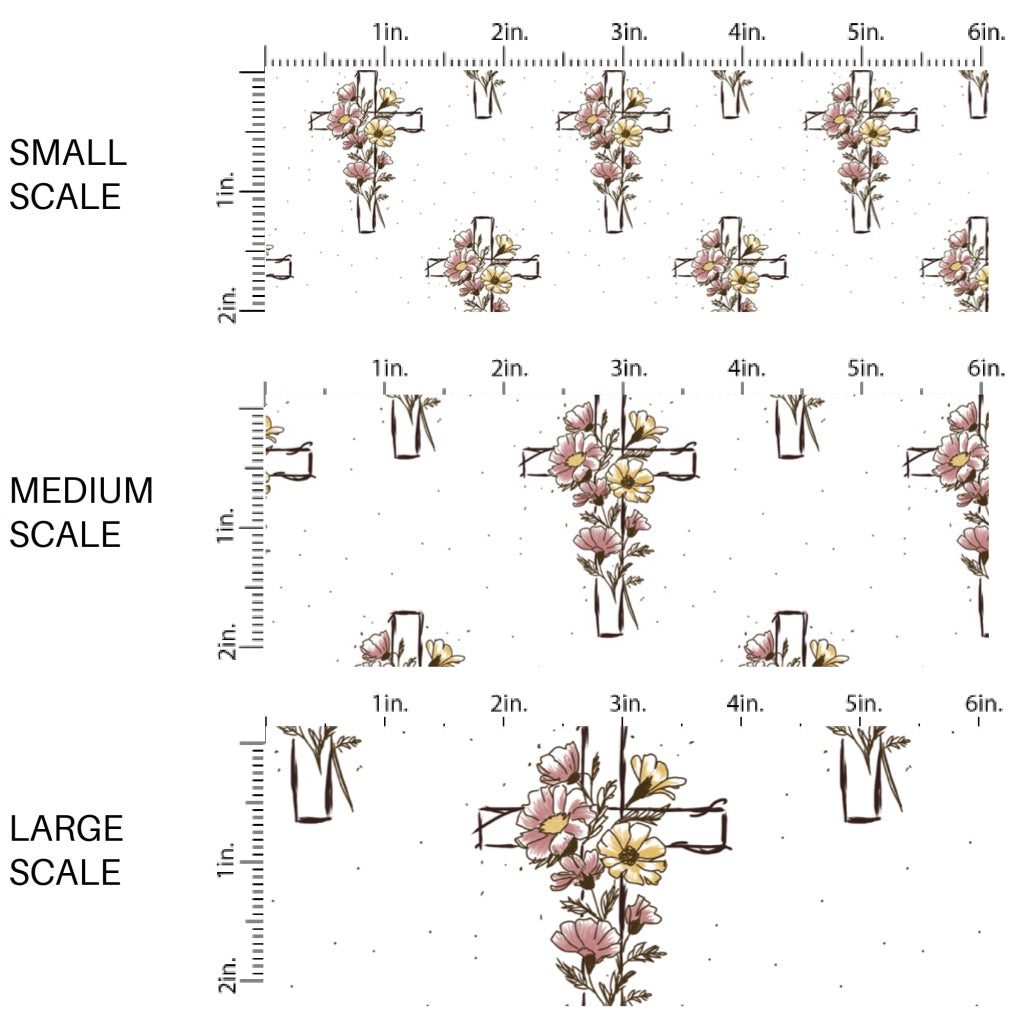 This Easter themed fabric by the yard features crosses with flowers. This fun pattern fabric can be used for all your sewing and crafting needs!