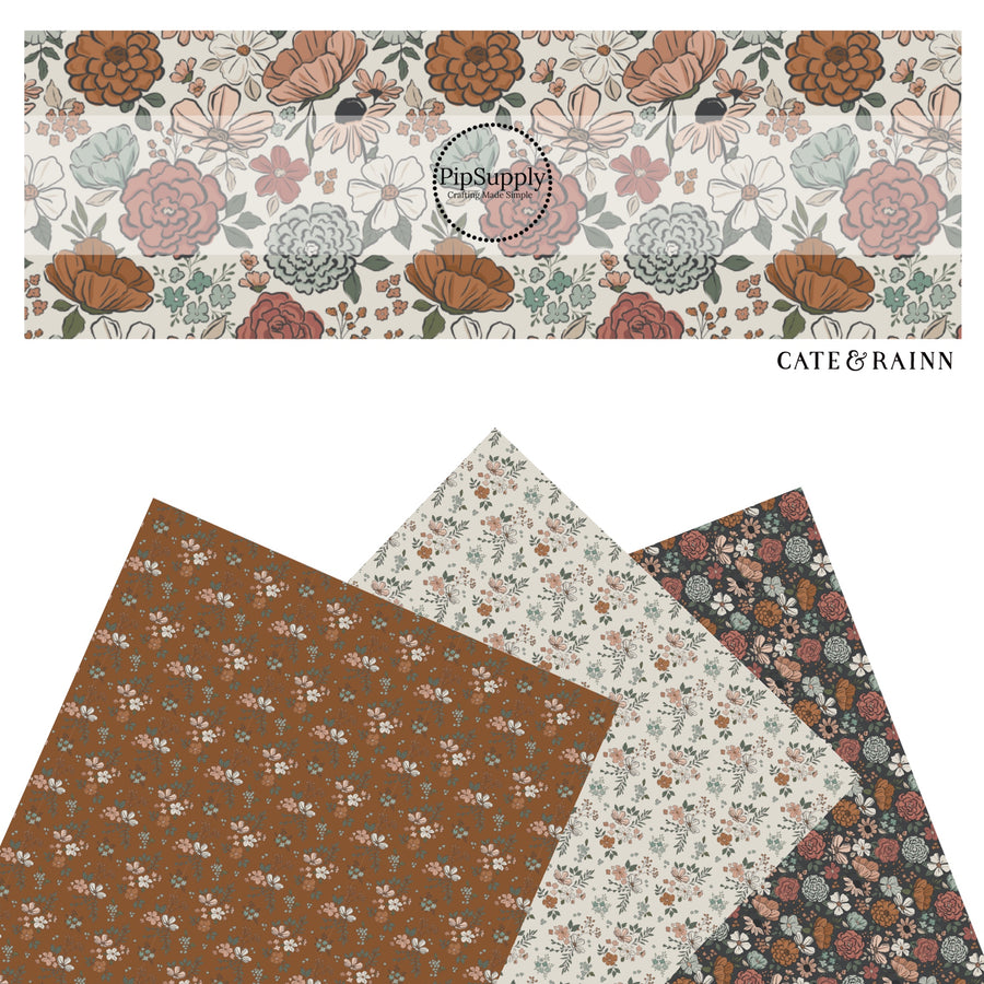 These summer pattern faux leather sheets contain the following design elements: western floral patterns. Our CPSIA compliant faux leather sheets or rolls can be used for all types of crafting projects.