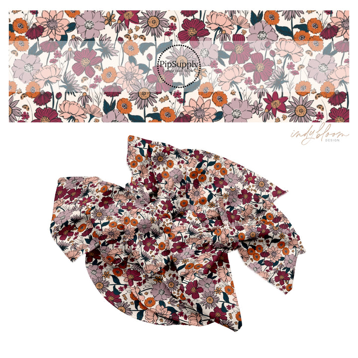 These fall themed no sew bow strips can be easily tied and attached to a clip for a finished hair bow. These fun floral bow strips are great for personal use or to sell. The bow stripes features autumn flowers on cream. 