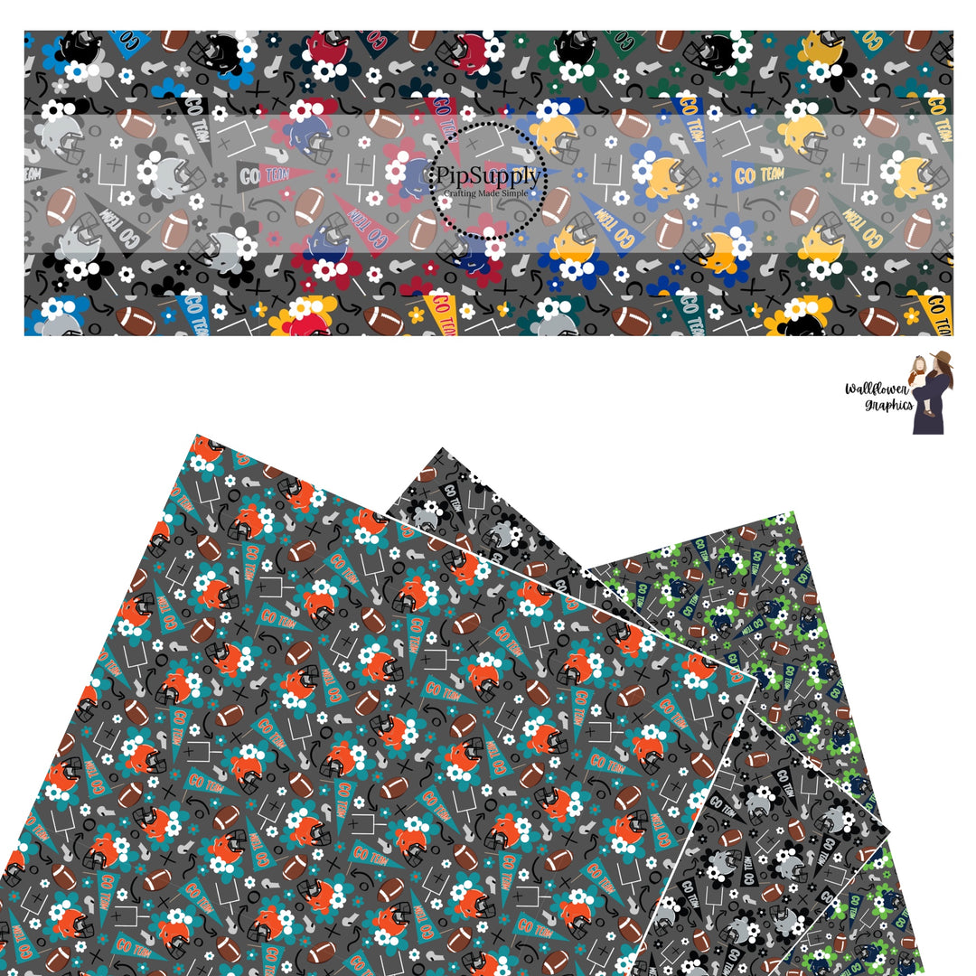 Floral Football Team Colors Faux Leather Sheets - 32 Combinations