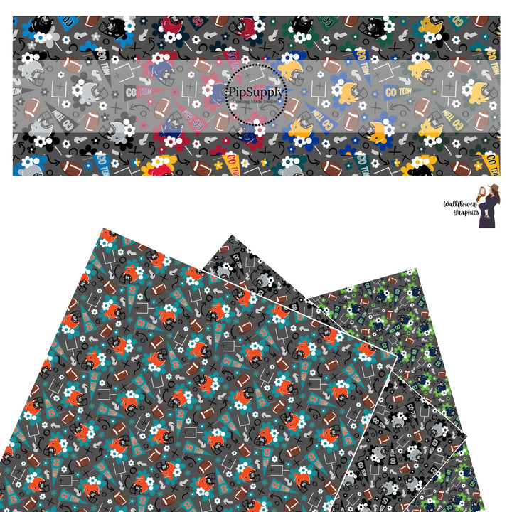 Floral Football Team Colors Faux Leather Sheets - 32 Combinations