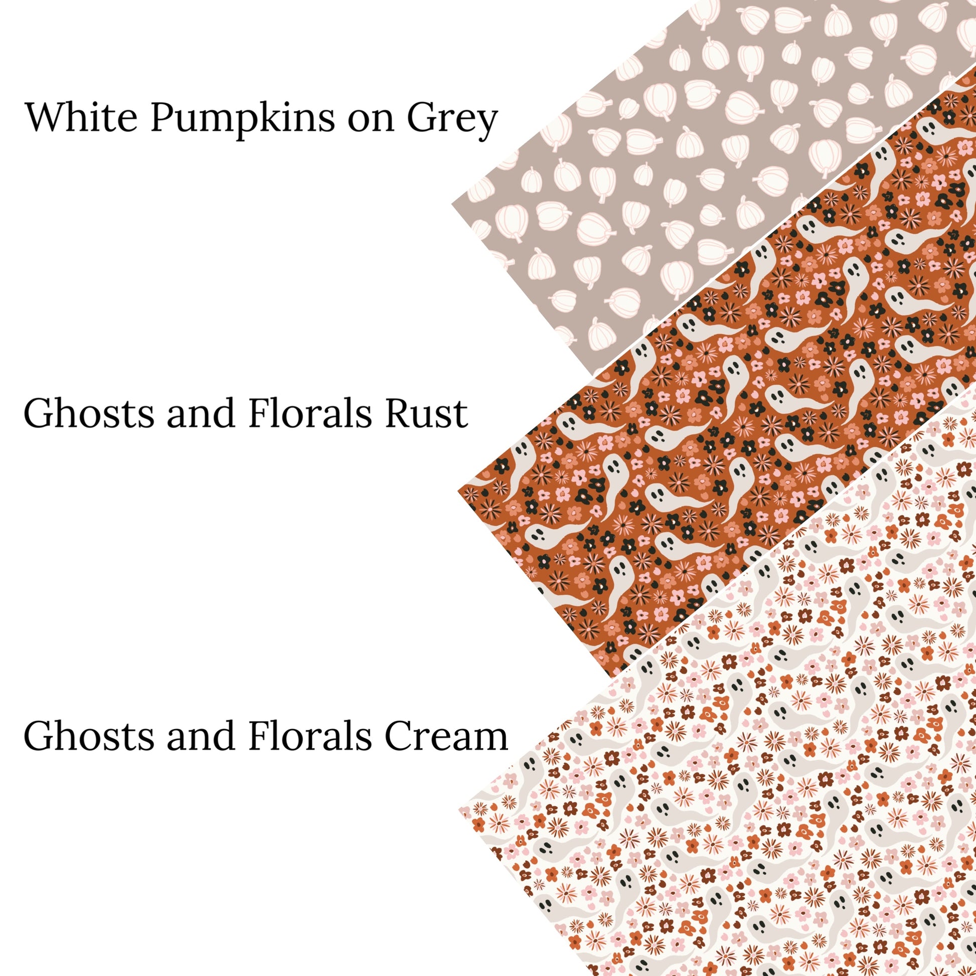 Multi Flowers and Ghosts on Cream Faux Leather Sheet - Ghosts and