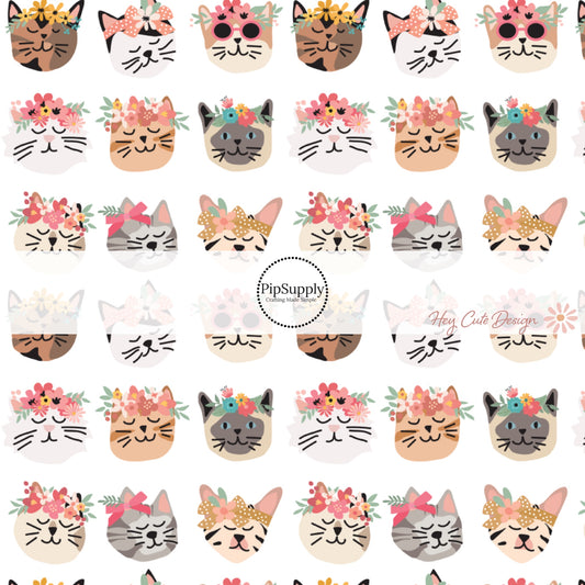 This floral fabric by the yard features kitties with flower crowns on white. This fun themed fabric can be used for all your sewing and crafting needs!
