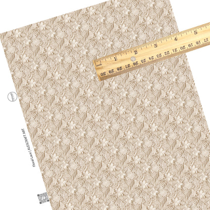 These cream lace pattern faux leather sheets contain the following design elements: floral lace. Our CPSIA compliant faux leather sheets or rolls can be used for all types of crafting projects.These patterns are not embroidered. It is just the design to give it the embroidered look.