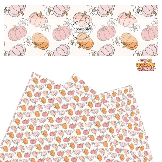 Pink multi and orange pumpkins with flowers on cream faux leather sheets