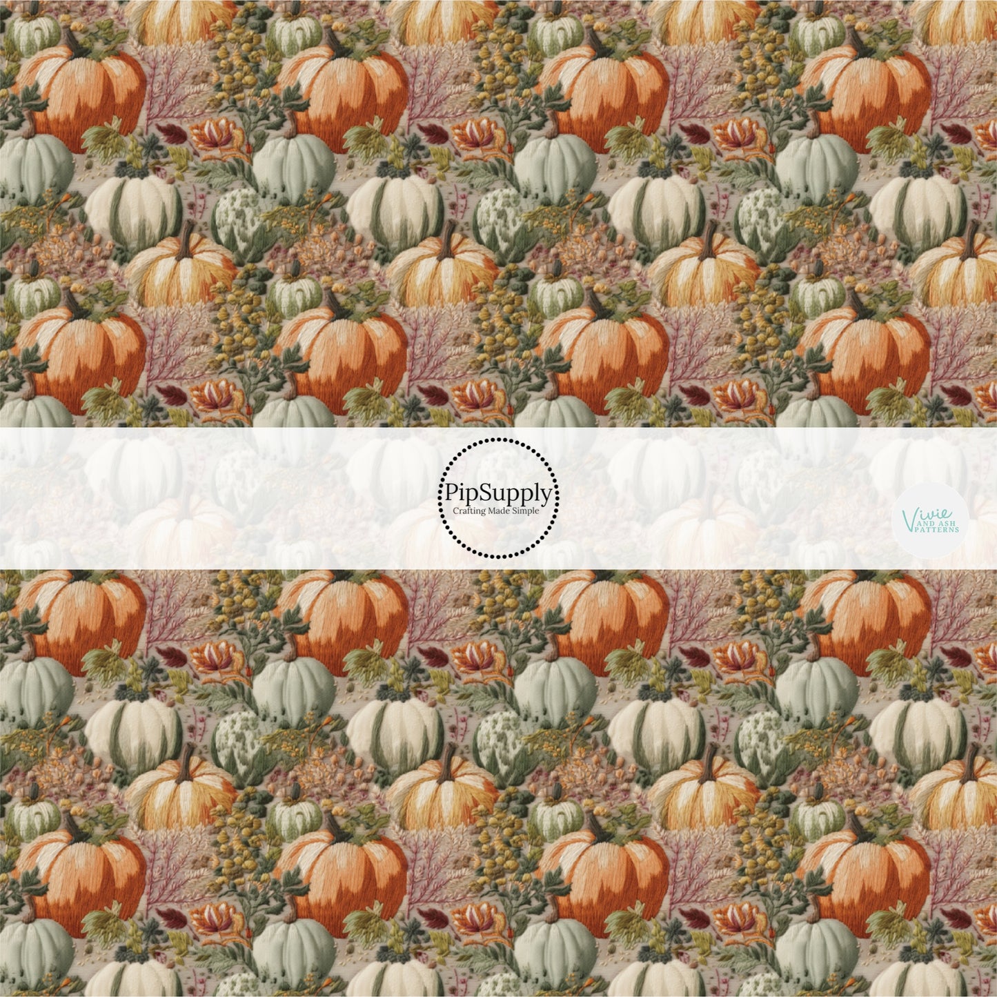 Floral embroidered pumpkins hair bow strips