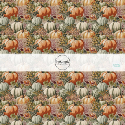 Floral embroidered pumpkins hair bow strips