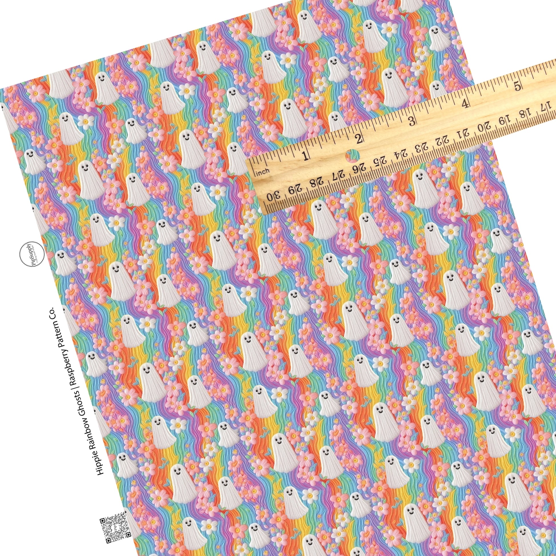 Ghost on rainbow floral faux leather sheets