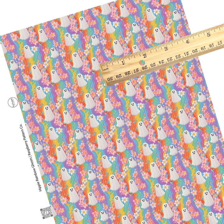 Ghost on rainbow floral faux leather sheets