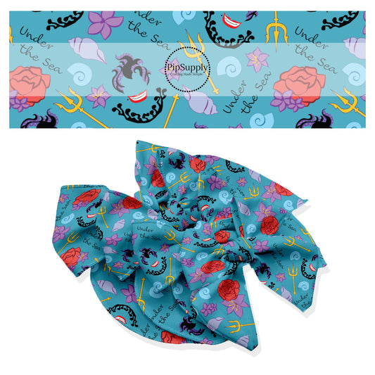 These ocean inspired themed no sew bow strips can be easily tied and attached to a clip for a finished hair bow. These fun mermaid themed patterned bow strips are great for personal use or to sell. These bow strips feature the following floral sea witch and conch shells on blue.