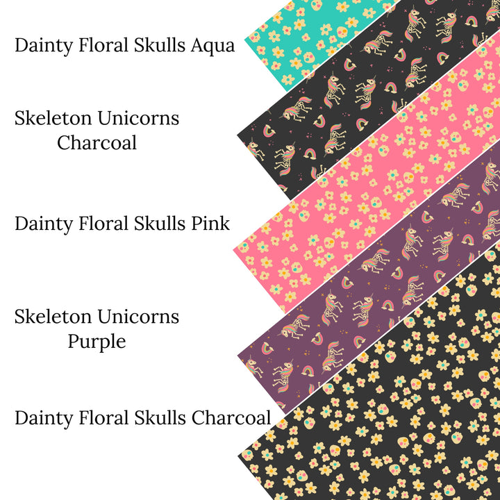 Dainty Floral Skulls Aqua Faux Leather Sheets