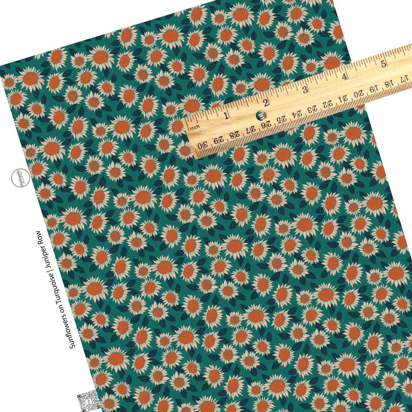 Scattered Sunflowers on turquoise faux leather sheets