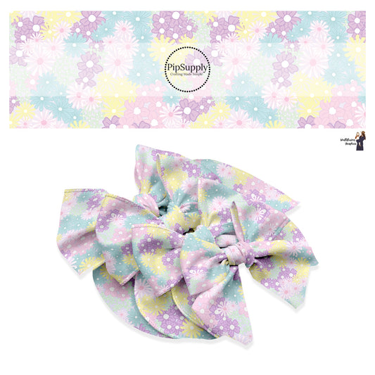 These spring floral pattern themed no sew bow strips can be easily tied and attached to a clip for a finished hair bow. These patterned bow strips are great for personal use or to sell. These bow strips features pastel pink, purple, yellow, blue, and green flowers.