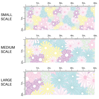 Purple, Blue, Pink, and Yellow Floral Spring Themed Fabric by the Yard scaled image guide.