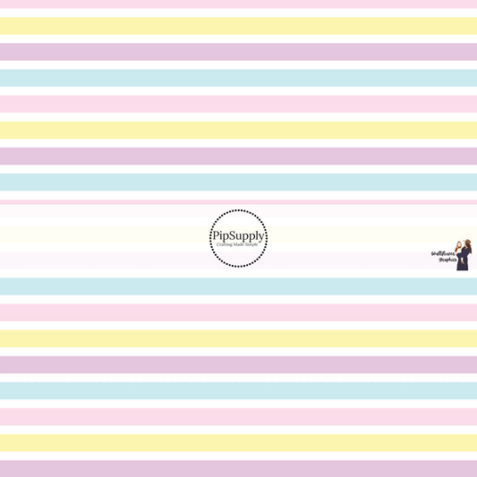 Purple, Blue, Pink, and Yellow Striped Spring Themed Fabric by the Yard.