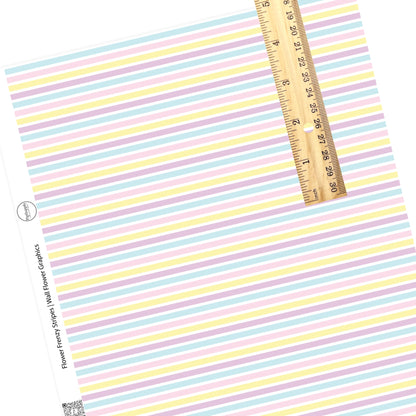 These spring stripe pattern themed faux leather sheets contain the following design elements: light pink, light purple, pastel yellow, and light blue stripes. Our CPSIA compliant faux leather sheets or rolls can be used for all types of crafting projects.