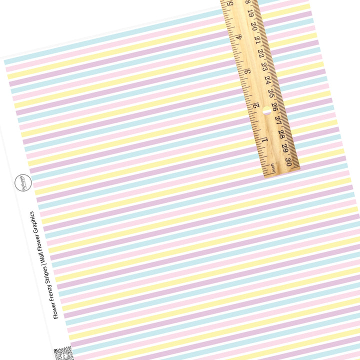 These spring stripe pattern themed faux leather sheets contain the following design elements: light pink, light purple, pastel yellow, and light blue stripes. Our CPSIA compliant faux leather sheets or rolls can be used for all types of crafting projects.