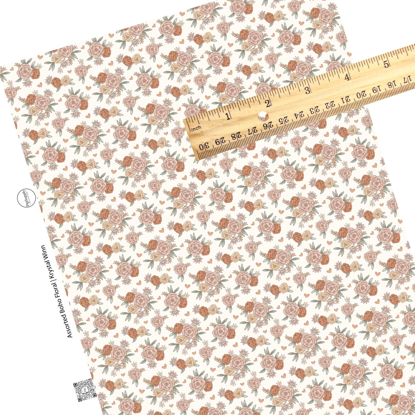 Rust and peach flowers and hearts on cream faux leather sheets
